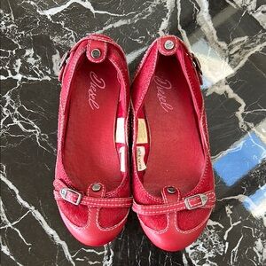 Diesel Red Leather Flats with Buckle